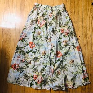 Zara A-Line Hawaiian Floral Linen Skirt